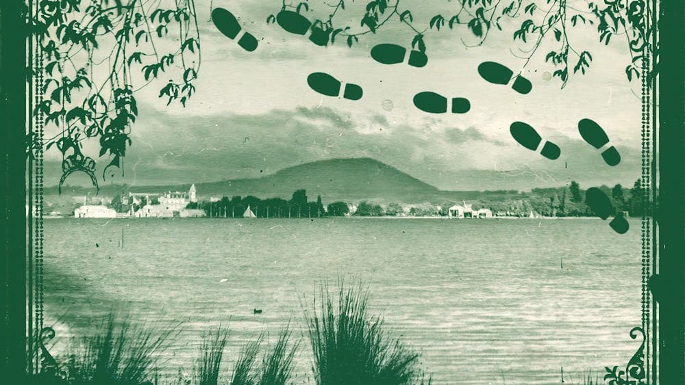 Looking out over Mount Buninyong Lake Wendouree with