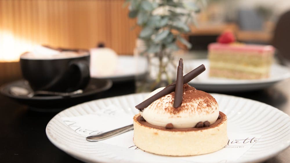 Chocolate, caramel and vanilla tart