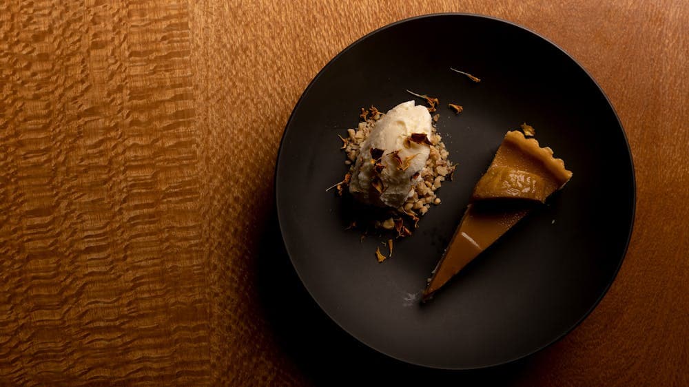 Cake and ice cream on a plate