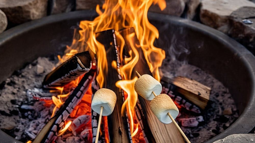marshmallows on a stick roasting over a fire