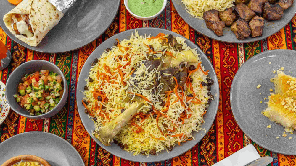 a plate of Middle Eastern and Central Asian food