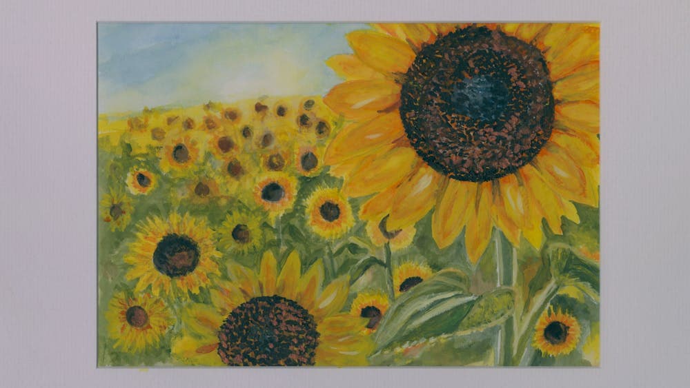 Sea of yellow sunflowers in gouche