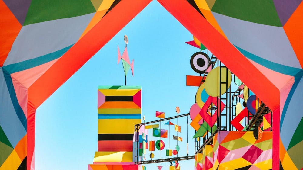 Image of large scale colour filled kinetic installation  at music festival Coachella, Palm Springs