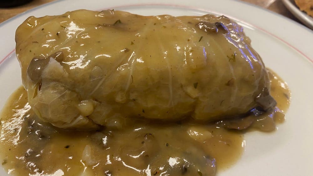 Polish cabbage rolls with meat, rice and mushrooms