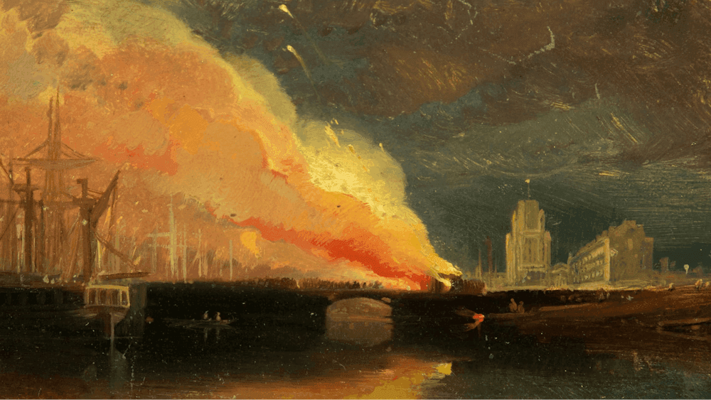 The Burning of the Toll Houses on Prince Street Bridge with St Mary Redcliffe’, 1831. Photograph