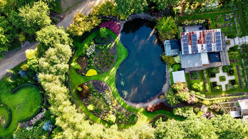 Open Gardens Victoria - Blackwood Ridge, drone shot of garden