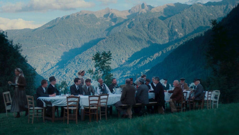 1940s wedding party lunch on a mountainside