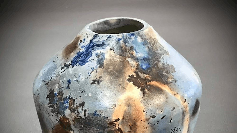 Blue and brown pot