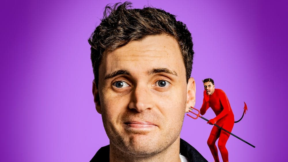 Luke Kidgell with a devil on his shoulder whispering bad thoughts