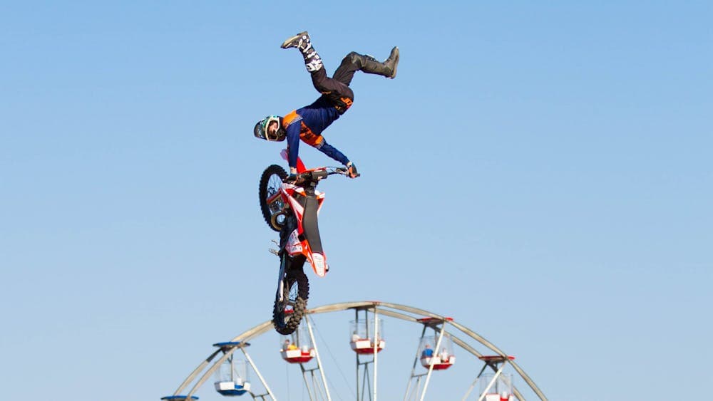 Aussie FMX Stunt Riders perform their tricks.