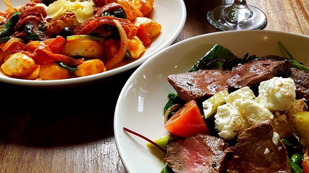 Rustic gnocchi and Lamb back strap salad.