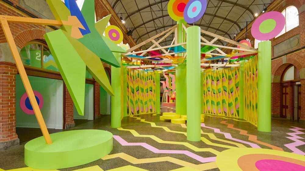 A vibrant, colourful installation at a new art experience
