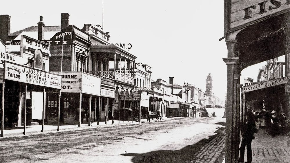A historic image of Dyers Steak Stable in black and white