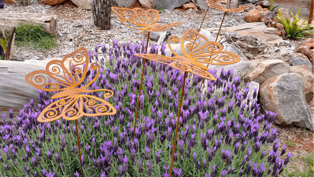 Lavender with butterfly garden art