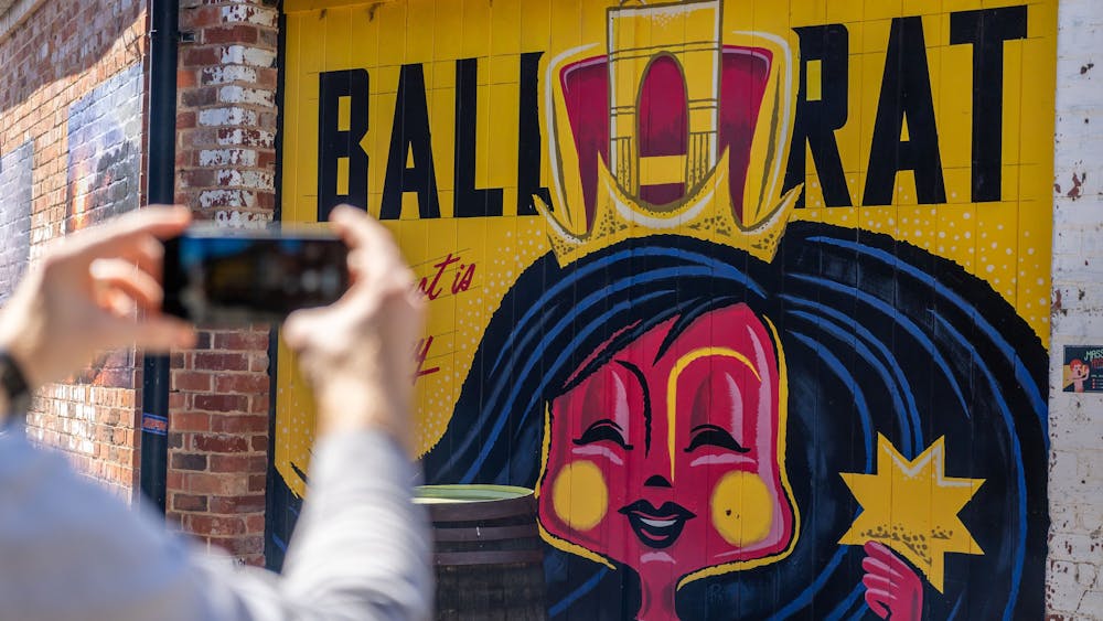 a person clicking a picture of  a mural