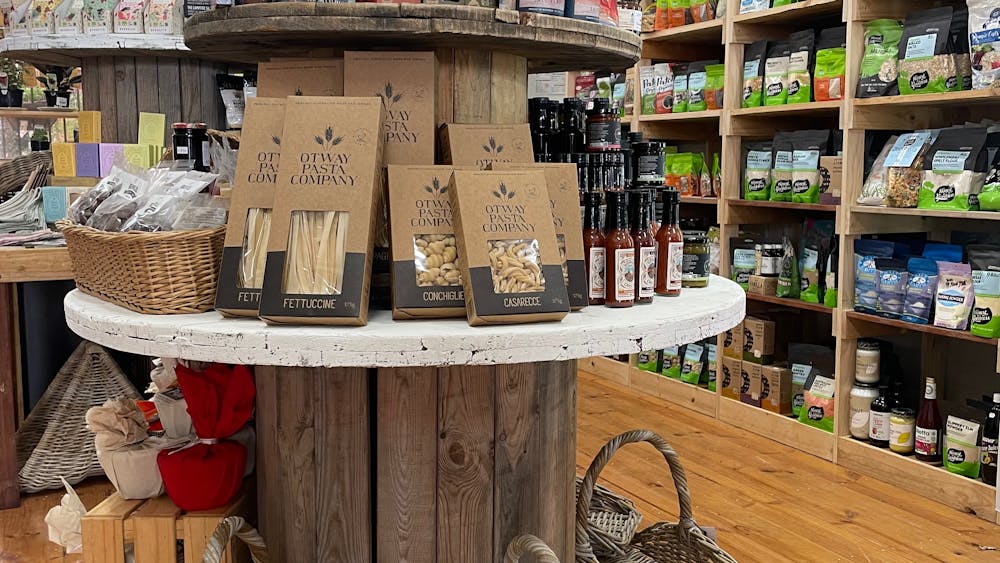 Groceries on display inside a store