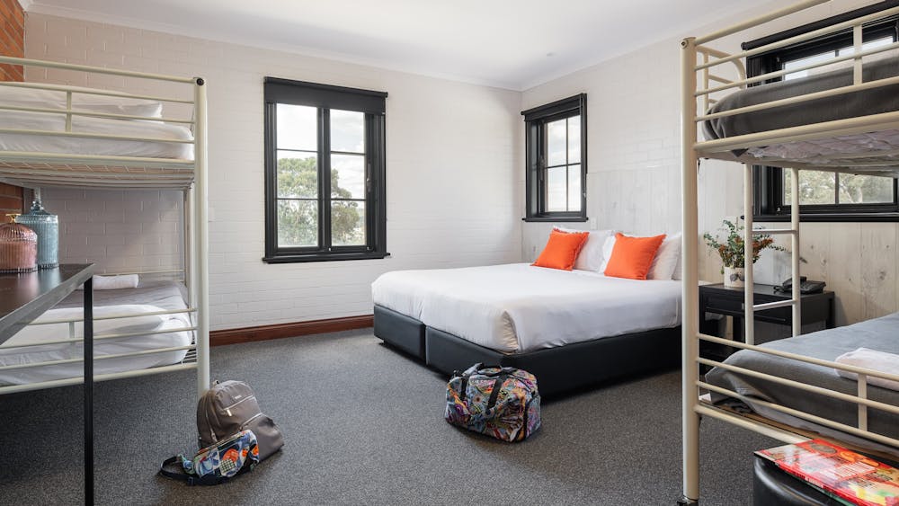 One king split and 2 bunk beds. Accommodates up to 6 guests.