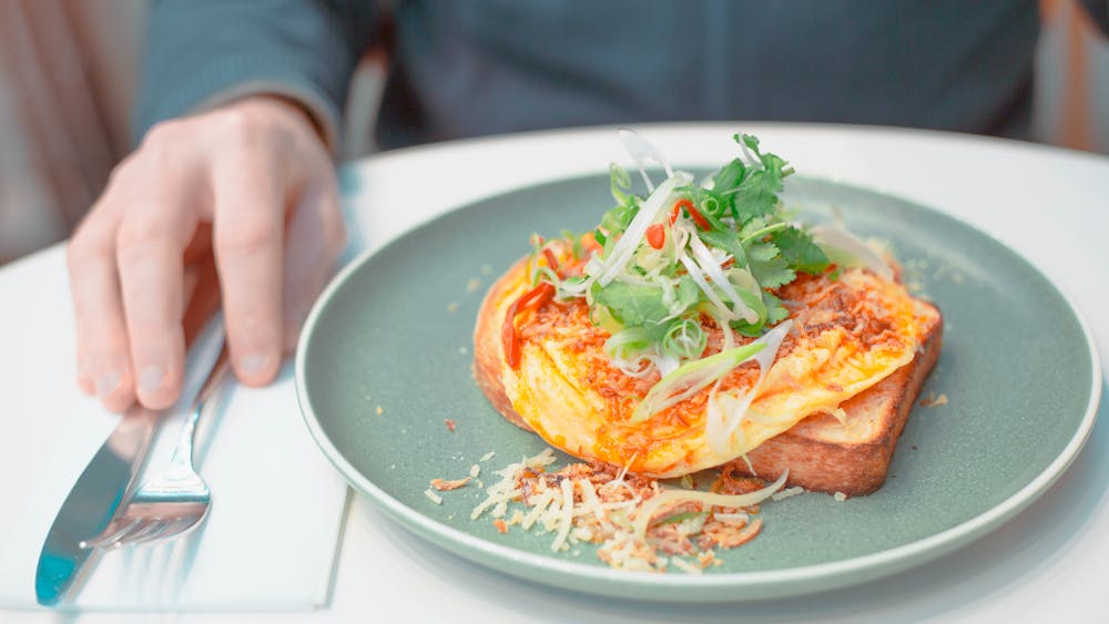 Chilli Scrambled Eggs with Sambal Olek, Meredith Got Fetta, Parmesan Cheese