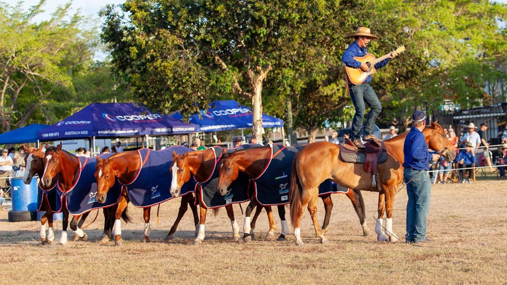 Tom Curtain with his team of horses during a Katherine Outback Experience show on tour
