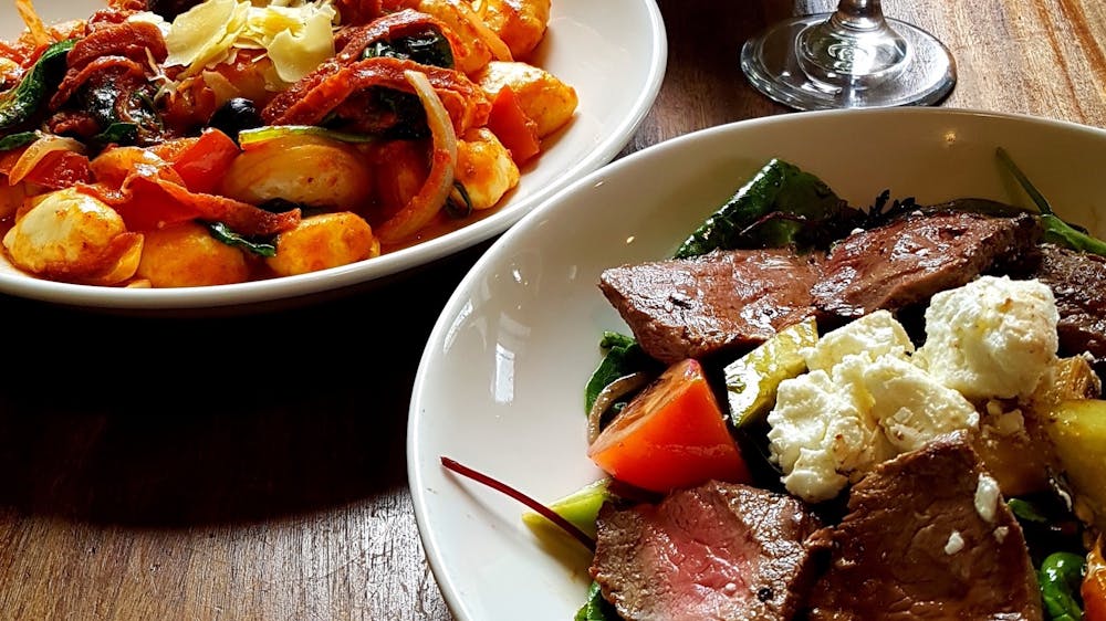 Rustic gnocchi and Lamb back strap salad.