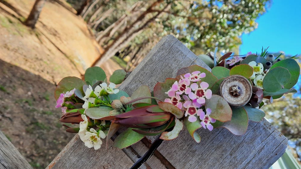Flower crown on fence