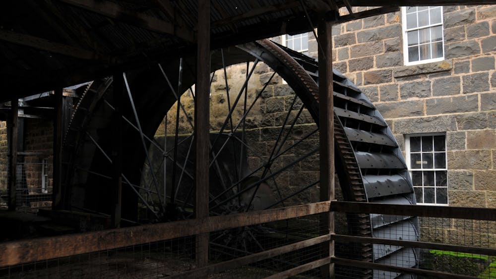Anderson's huge waterwheel was manufactured in in Ballarat and will turn with a trickle of water.