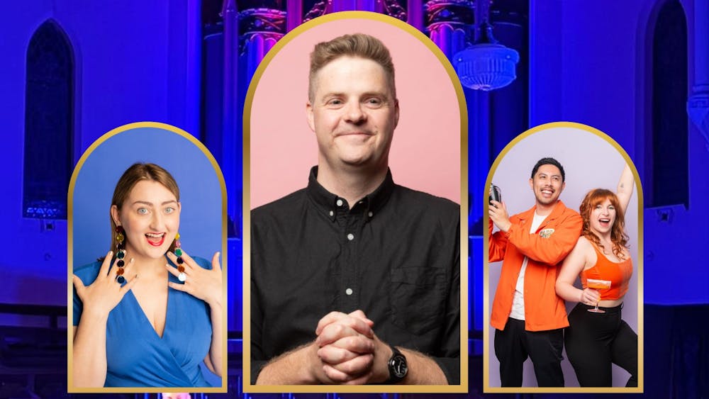 Image of venue with Tom Ballard and comedians