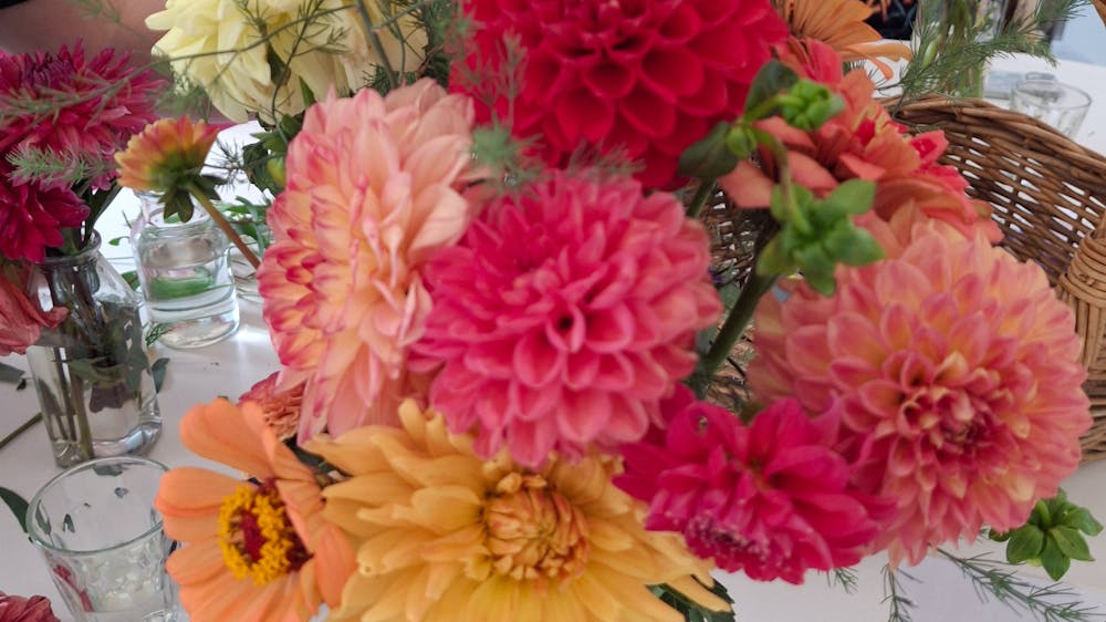 Fresh flowers picked from the field into a mason jar