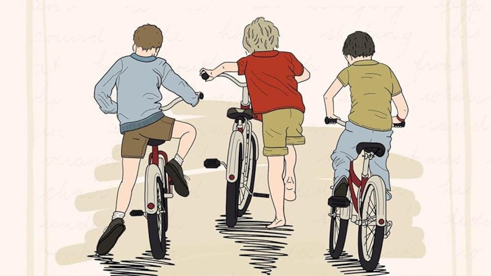 drawing for 3 boys on pushbikes