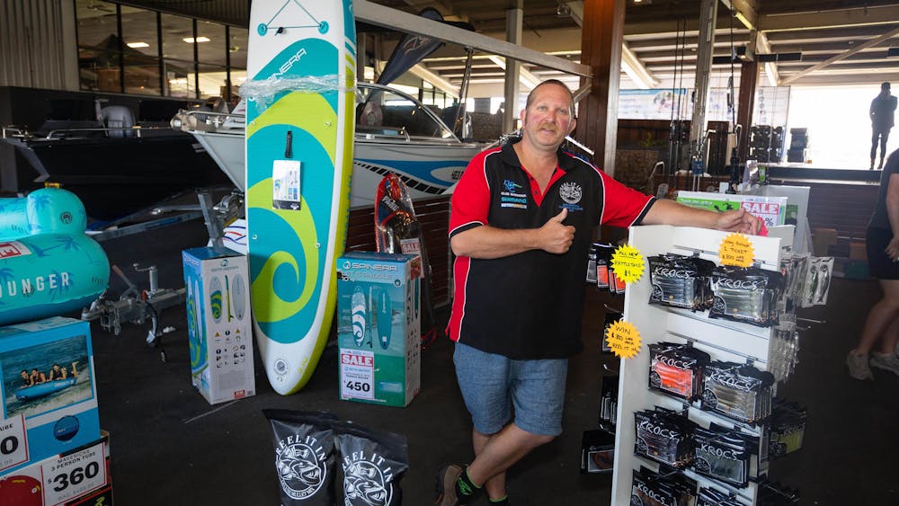 Thumbs up from an exhibitor at the Outdoor Living & Caravan Expo