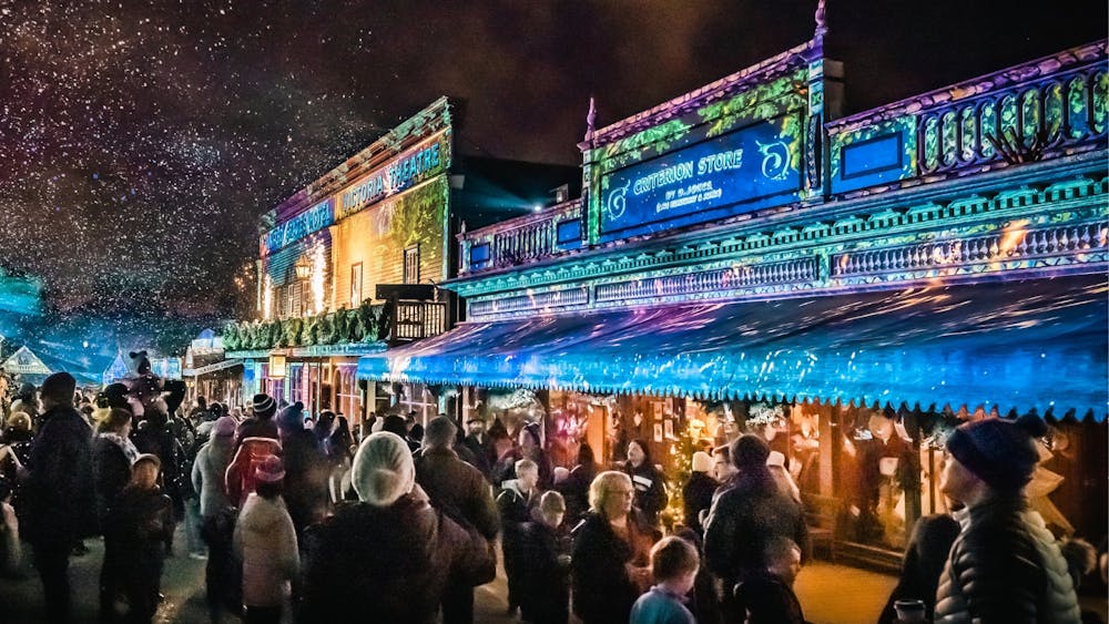 Buildings lit up on Sovereign Hill's buildings on Main Street