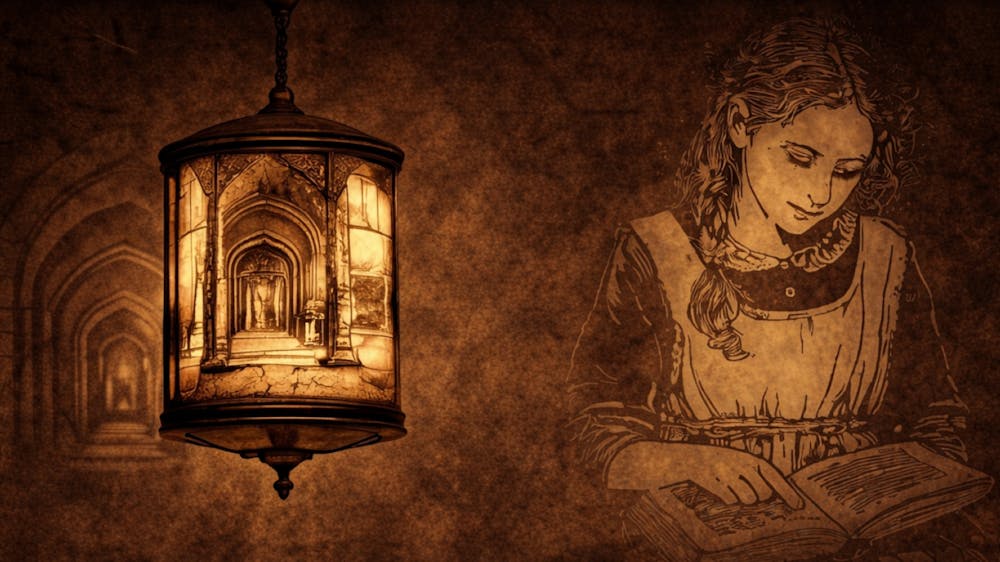 girl redaing by lamplight