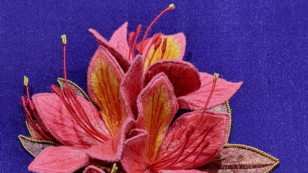 Stumpwork embroidered flowers