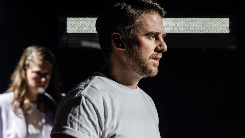 Simon Leary delivering a monologue