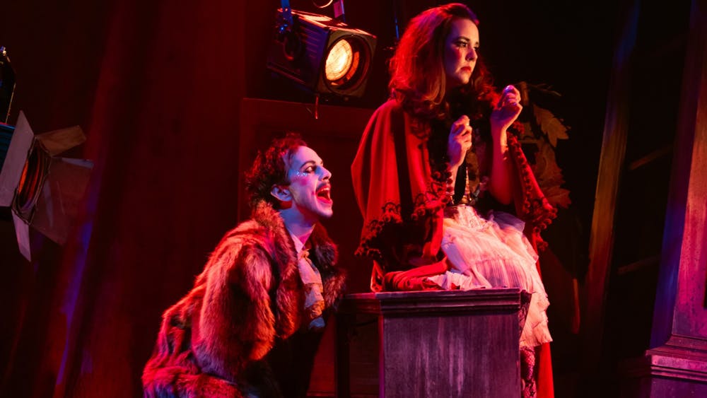 Red Riding Hood with a creepy man stalking up on her