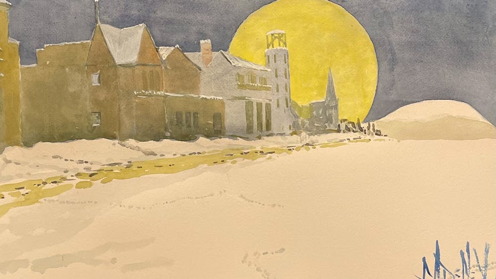 row of houses with golden moonlight sandy path