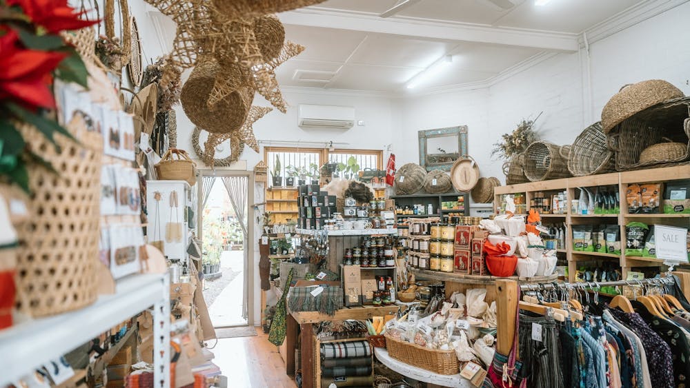A room in a boutique store stocked with many different goods.