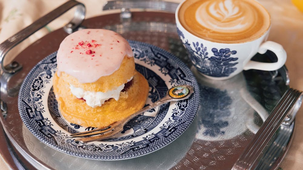 Pink cake and coffee