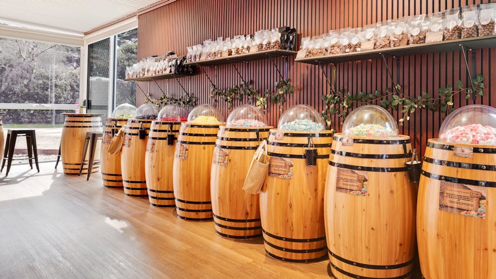 Gourmet confectionary on barrels