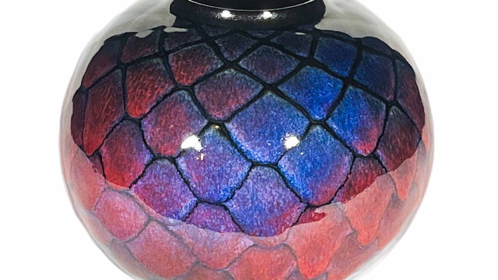 Blue and red moon jar