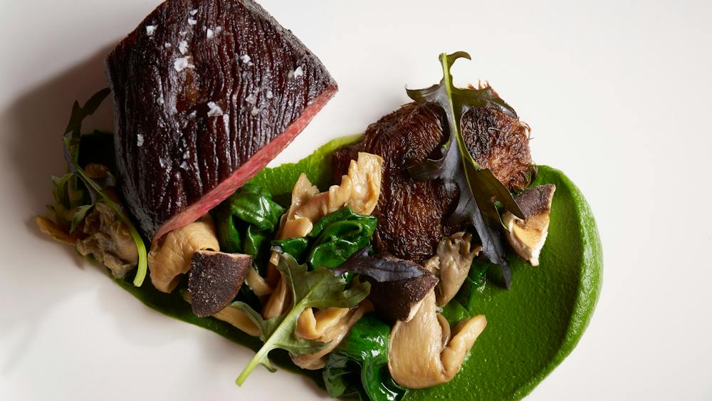 rump cap, local mushrooms, spinach, garlic & black pepper sauce