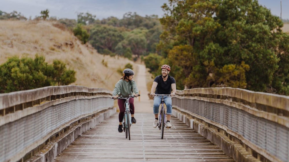 Two cyclists on the Ballarat-Skipton Rail Trail