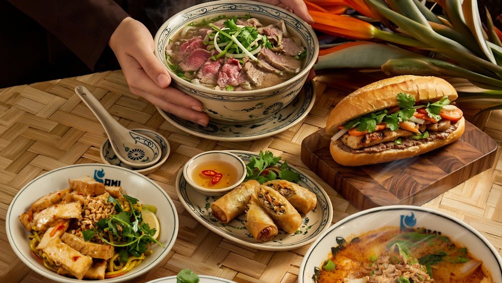 Bami Vietnamese Ballarat food spread featuring banh mi, pho broth, and Vietnamese street food dishes
