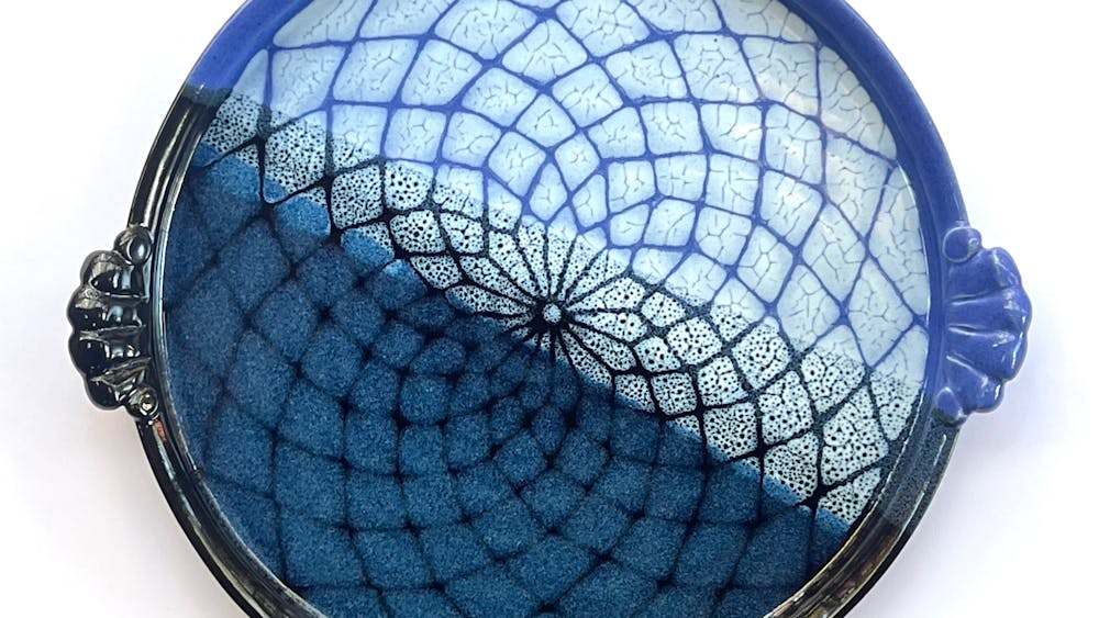 Blue wheel thrown stoneware plate
