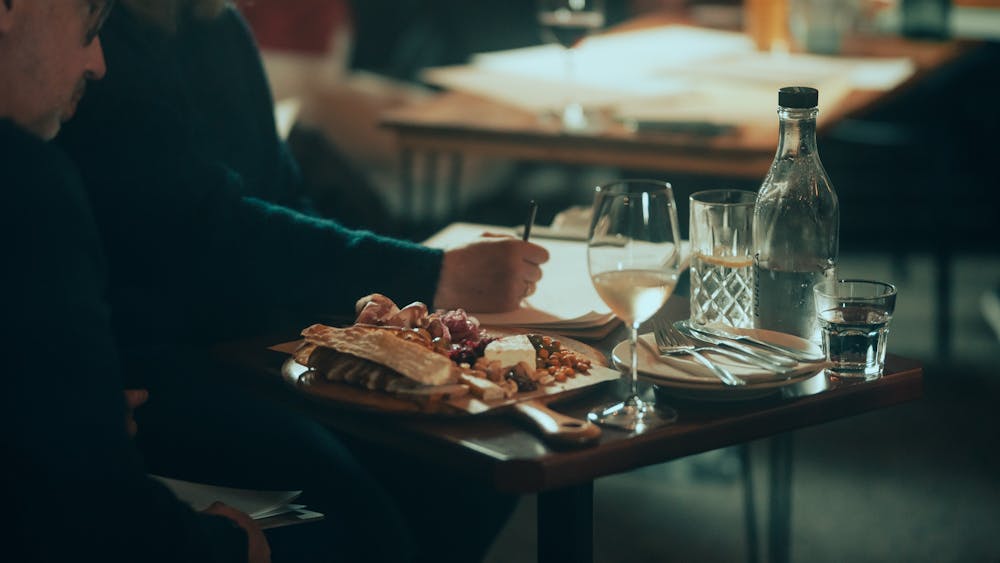 Table with charcutierie platter