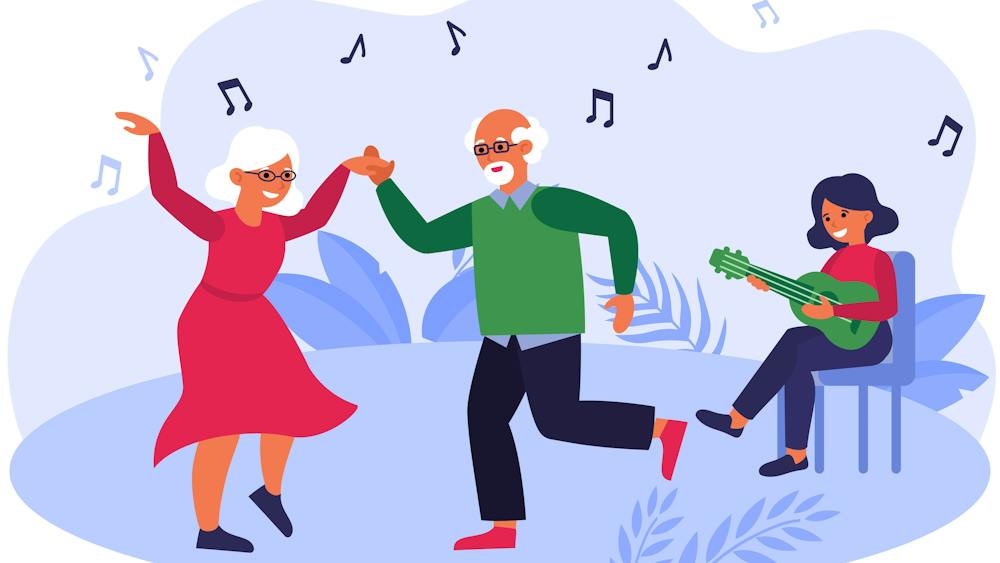 Cartoon image of older people dancing
