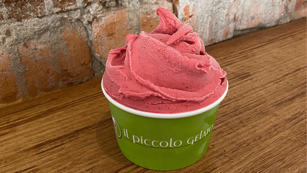Raspberry sorbetto in a cup