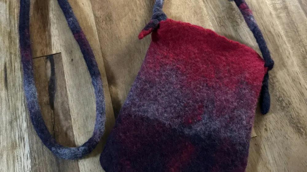 Pink and purple wet felt cross-body bag