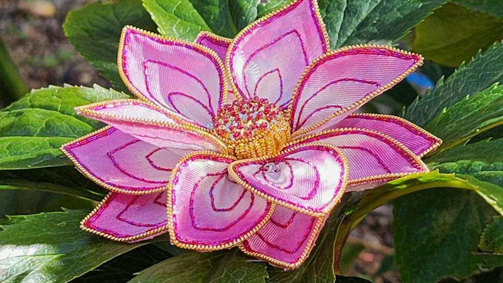 Pink embroidered Lotus flower