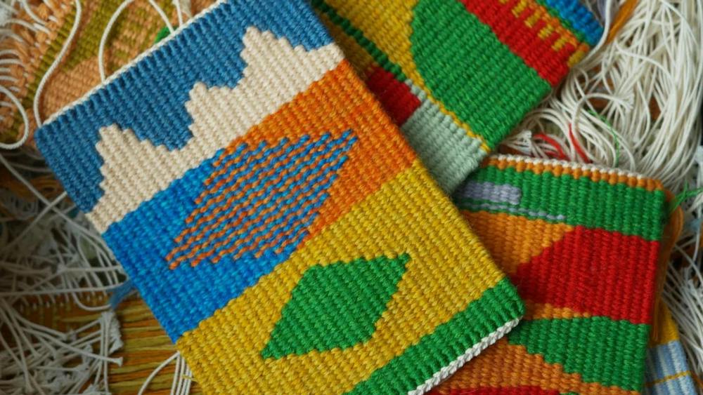 Three hand woven fabric samples